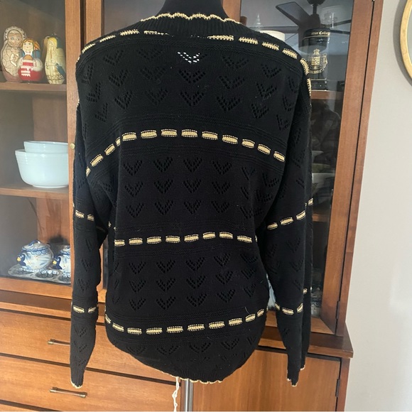 Vintage Black & Metallic Gold Blair Boutique Button Down Oversized Cardigan - Picture 4 of 5